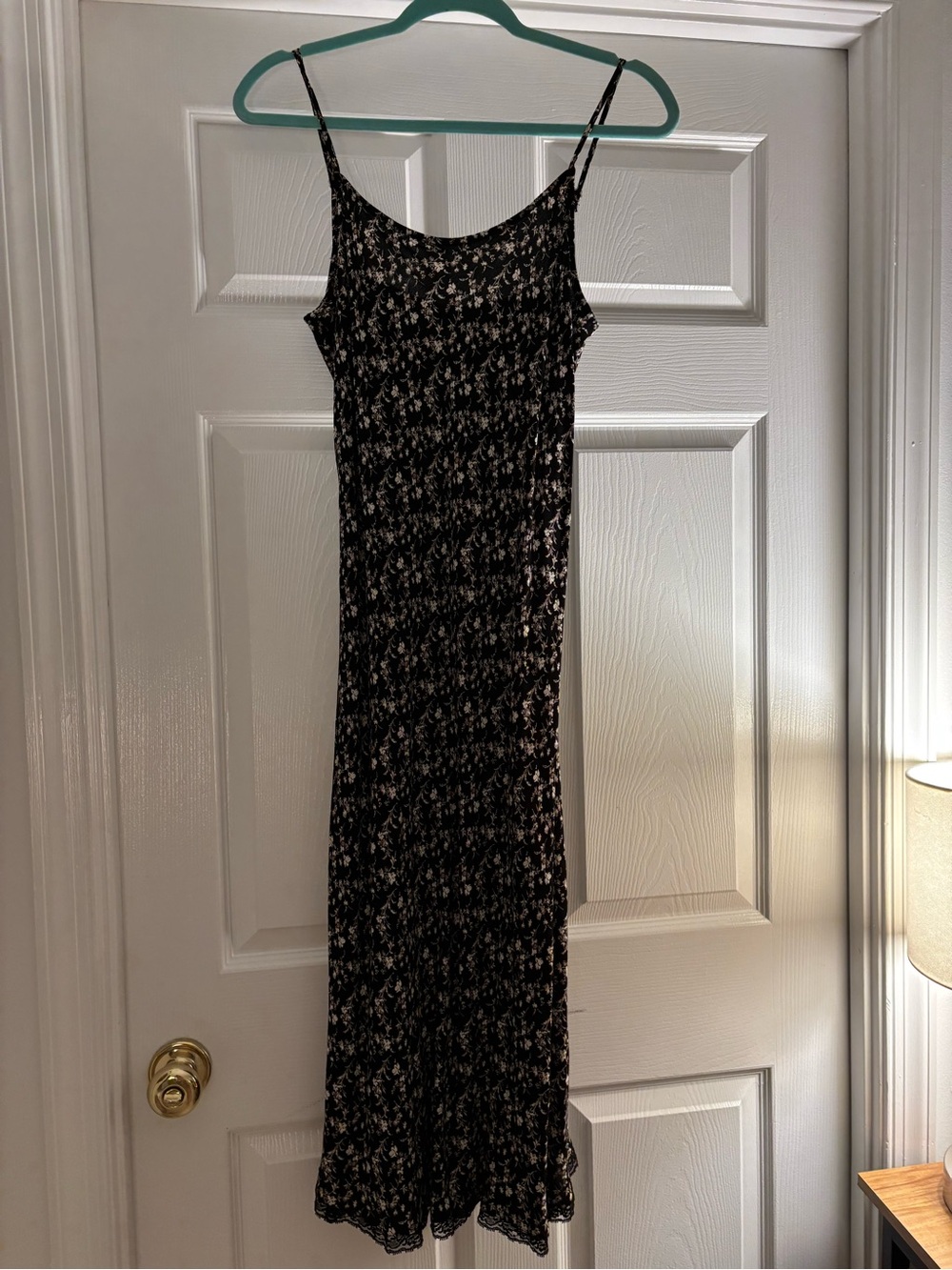 Macy's Black Floral Spaghetti-Strap Maxi Dress with Cream Accents